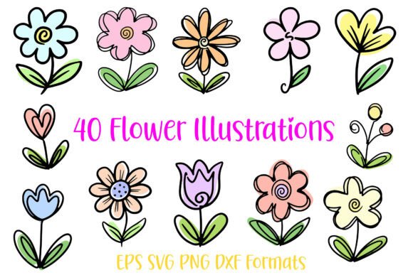 40 Heart Doodle Flowers Graphics for Editorial Design