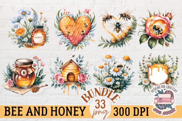 Bee Honey Flowers Clipart Bundle 33 PNG