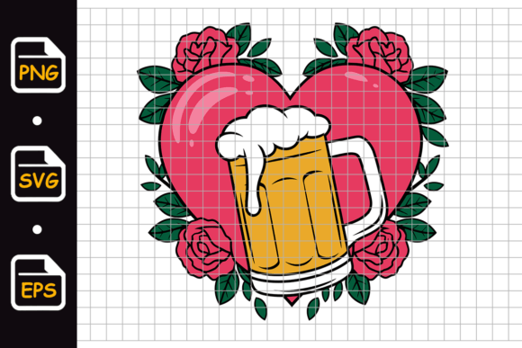 Beer Mug with Heart and Roses Graphics