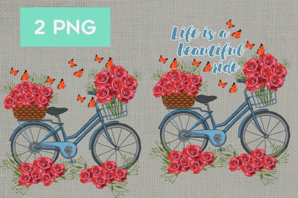 Bicycle with Roses Graphic for Creative Projects