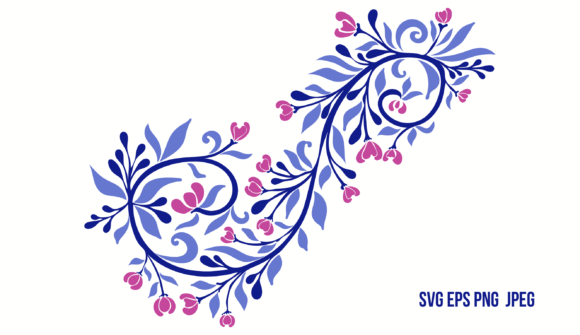 Blue Swirls with Pink Flowers Graphics