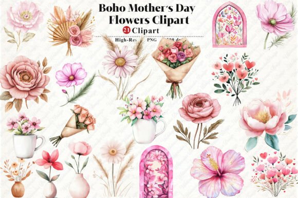 Boho Mother s Day Flowers Graphics for Digital Creators