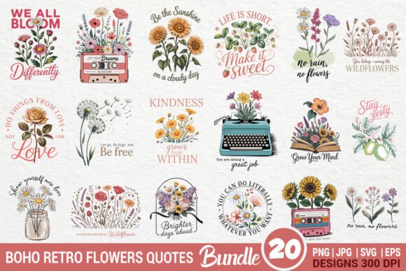Boho Retro Flowers Inspirational Bundle