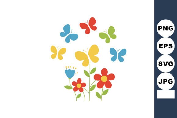 Colorful Butterflies and Flowers Graphics for Local Branding