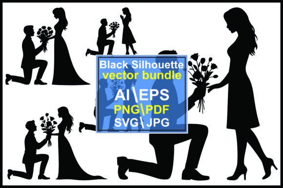 Couples Proposing with Flowers Silhouett Graphics