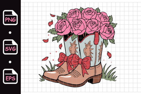 Cowboy Boots with Roses Illustration Graphics