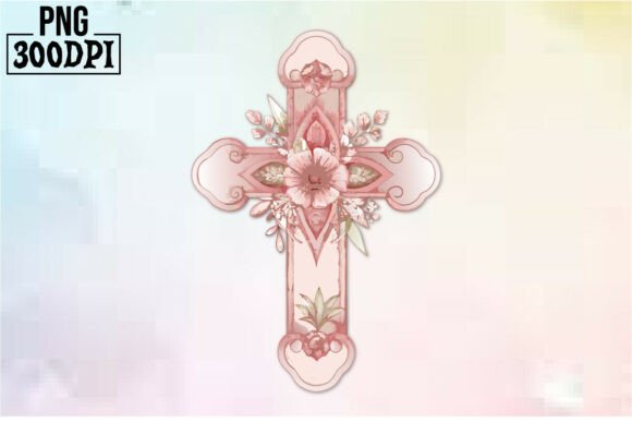 Cross Pink Ribbon Flowers Clipart 12 for Graphics and Crafts