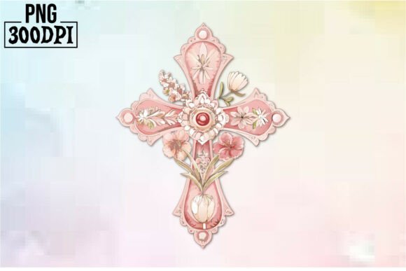 Cross Pink Ribbon Flowers Clipart 15 for Crafts and Graphics