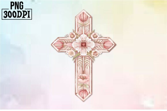 Cross Pink Ribbon Flowers Clipart 2 for Crafts and Graphics