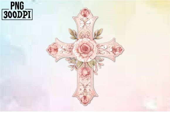 Cross Pink Ribbon Flowers Clipart 3 for Crafts and Graphics