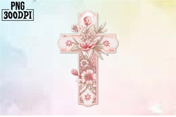 Cross Pink Ribbon Flowers Clipart 5 for Graphics and Crafts