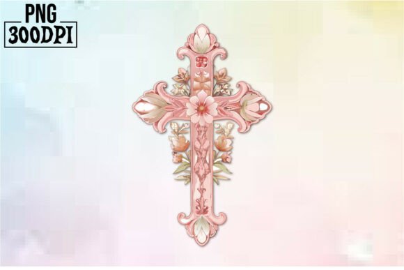 Cross Pink Ribbon Flowers Clipart 6 for Crafts and Graphics