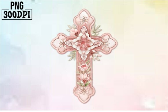 Cross Pink Ribbon Flowers Clipart 8 for Graphics and Crafts