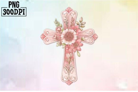 Cross Pink Ribbon Flowers Clipart 9 for Crafts and Graphics