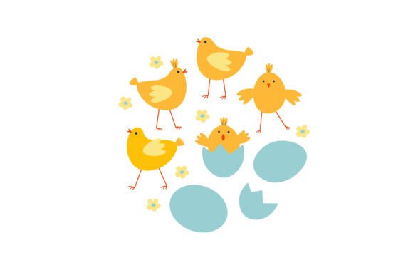 Doodle with Flowers, Chickens and Eggs Graphics