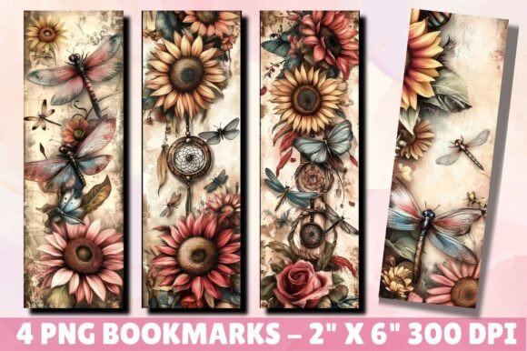 Dragonfly on Top of Flowers Bookmark Graphics