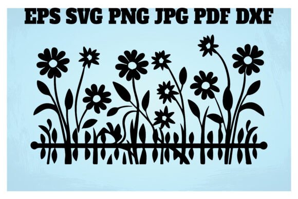 Fence with Flowers Vector Black Graphics