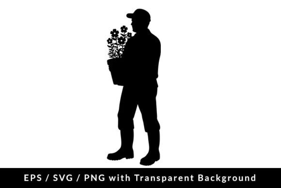 Gardener Carrying Flowers Silhouette SVG Graphics