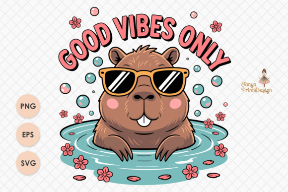 Good Vibes Only Capybara – Cute Clipart for Graphics and Illustrations