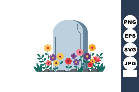 Gravestone with Colorful Flowers Bloomin Graphics