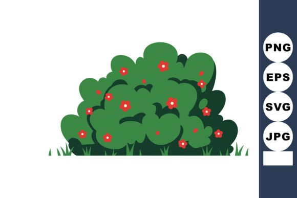 Green Bush with Red Flowers and Birds Fl Graphics