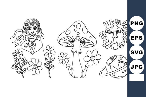 Hand-drawn Black and White Flowers and M Graphics