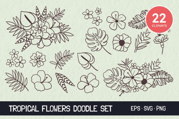 Hand-drawn Tropical Flowers Graphics for Creative Projects