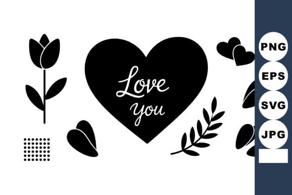 Heart Love You Text with Tulip Flowers a - A Romantic Graphic Design Asset