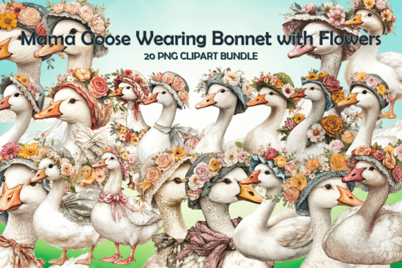 Mama Goose Wearing Bonnet with Flowers Bundle Graphics