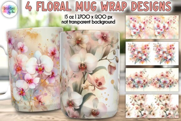 Orchid Flowers Mug Wrap Graphics for Handmade Creators