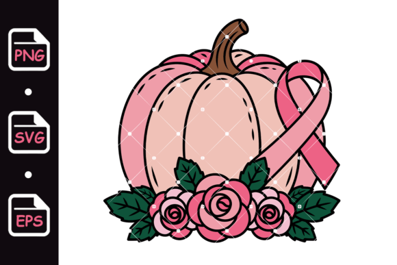 Pink Pumpkin with Roses Awareness Ribbon Graphics
