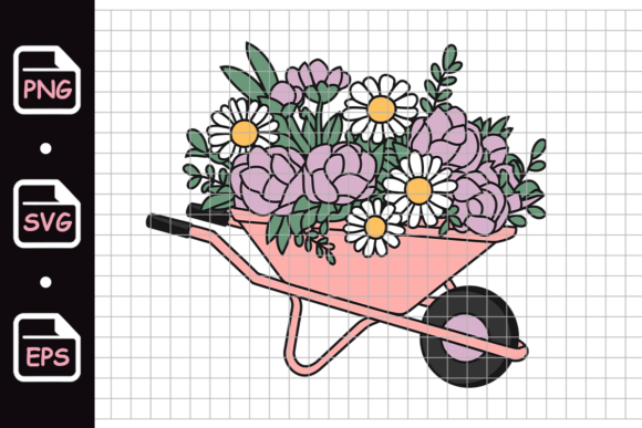 Pink Wheelbarrow with Colorful Flowers
