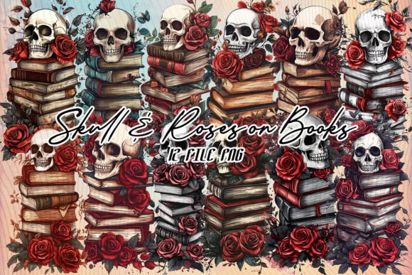 Skull Roses Books Clipart for Modern Design