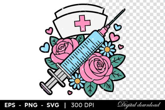 Syringe with Flowers and Nurse Hat