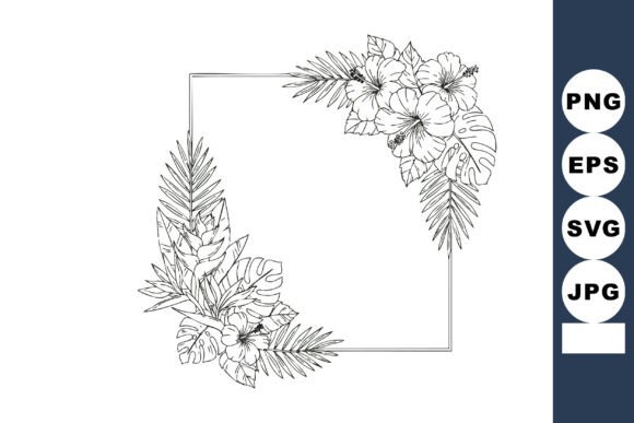 Tropical Leaves and Hibiscus Flowers Graphic
