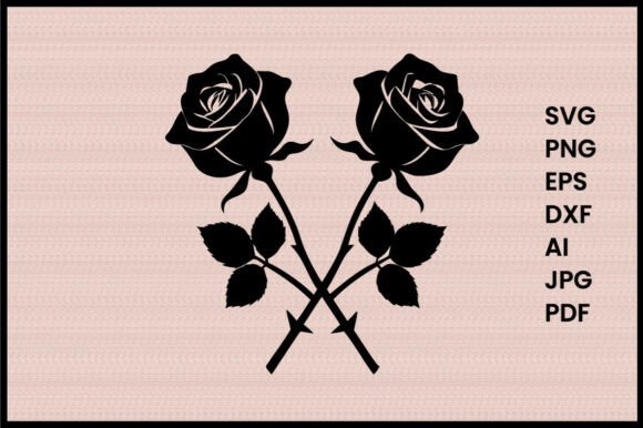 Two Crossed Roses Silhouette