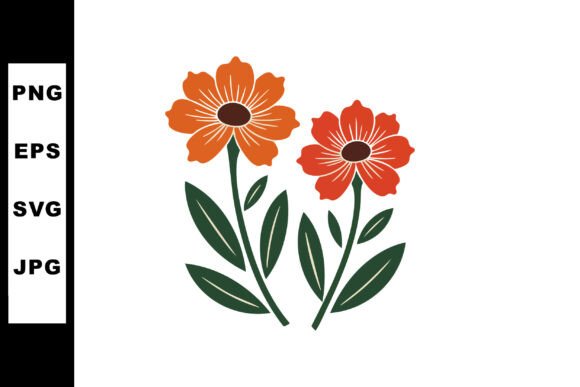Two Orange and Red Flowers with Green Leaves Graphics