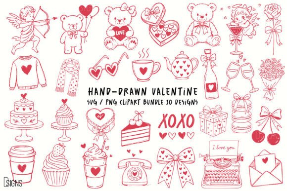 Valentine SVG Hand-Drawn Line Art Bundle for Graphics and Illustrations