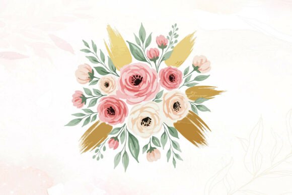 Watercolor Pink Roses Gold Accents