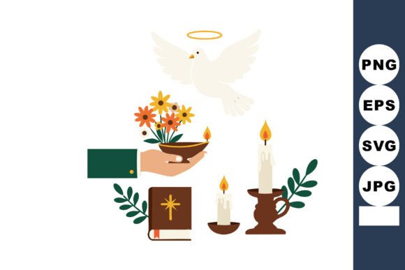 White Dove with Halo Holding Flowers and